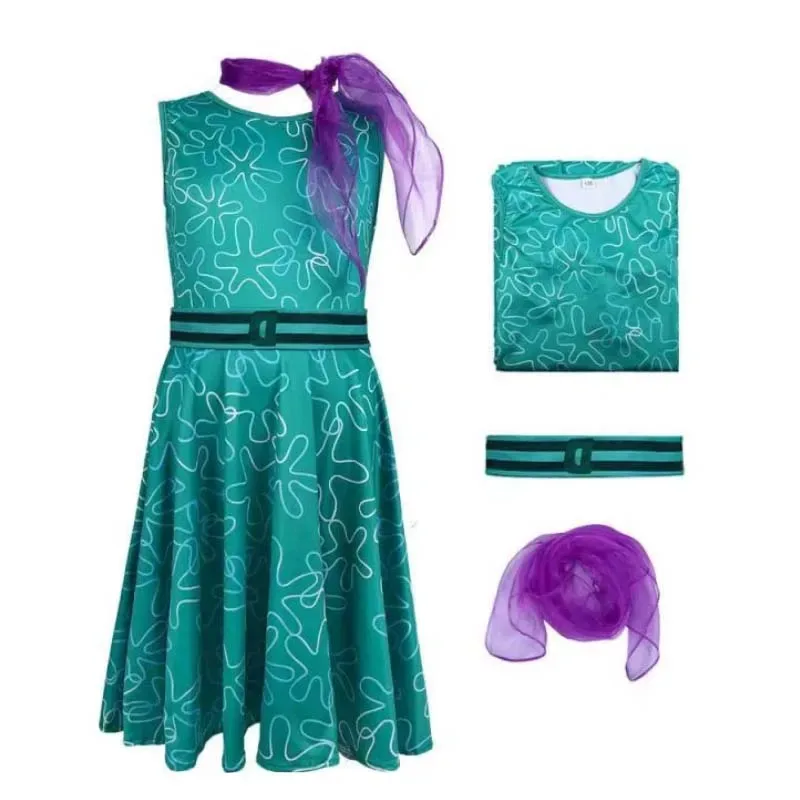 Cartoon Joy Princess Dress for Girls Disgust Cosplay Costume Wig Halloween Carnival Birthday Dress Up Movie Inside Out 2024