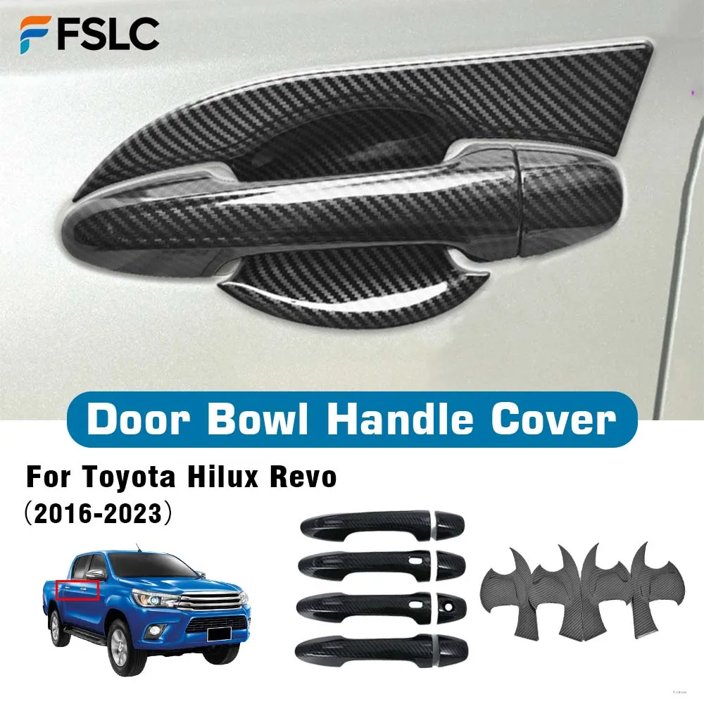 

Decoration Door Bowl Handle Cover For Toyota Hilux Revo 2016-2023 Cars Accessories Carbon Fiber Chrome Silver Exterior Styling
