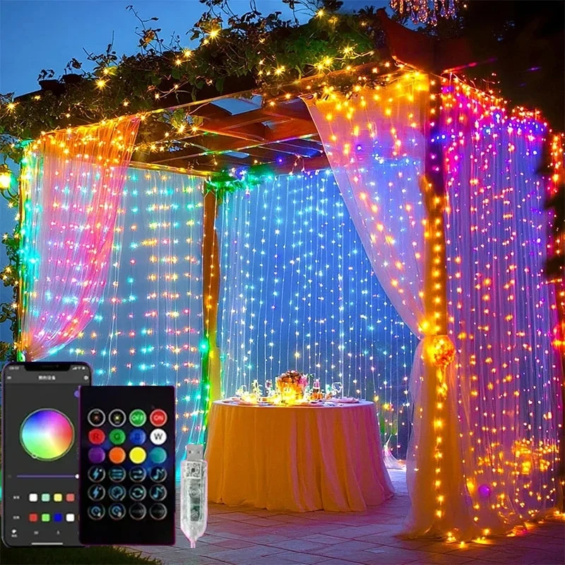RGBIC Curtain Light String USB Plug Remote Control LED Curtain Light APP Bluetooth Control String Lights for Room Decorations