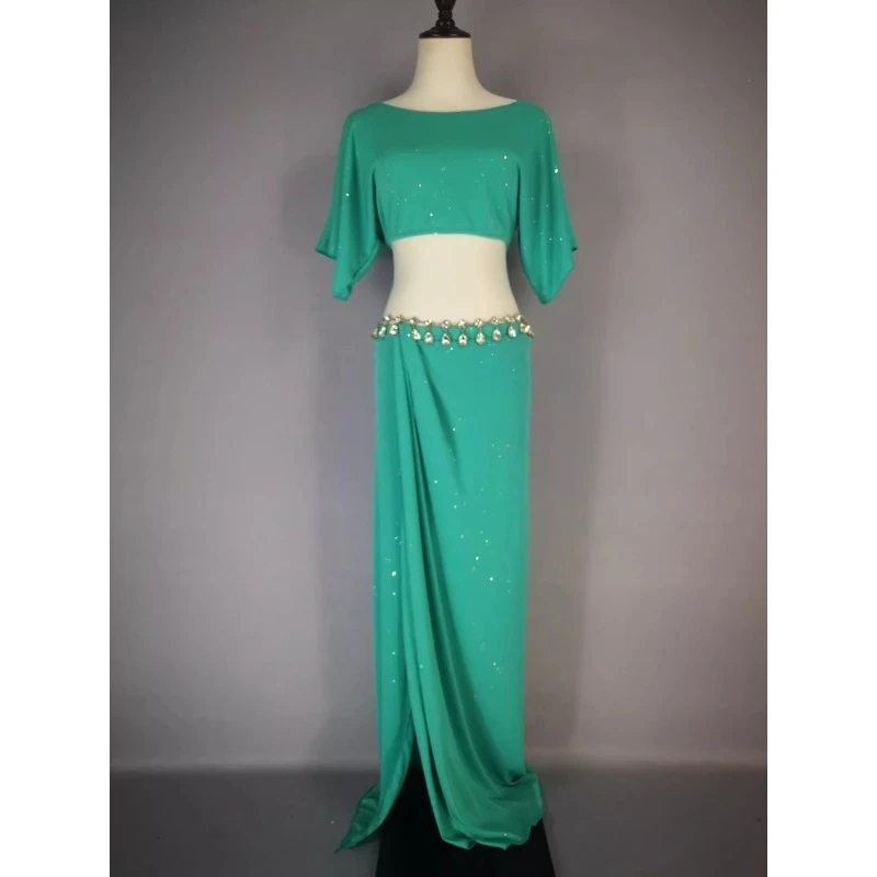 Customized Shiny Belly Dance Costumes Super Sparkling New Long Skirt Set Belly Dance Dress Practice Clothes