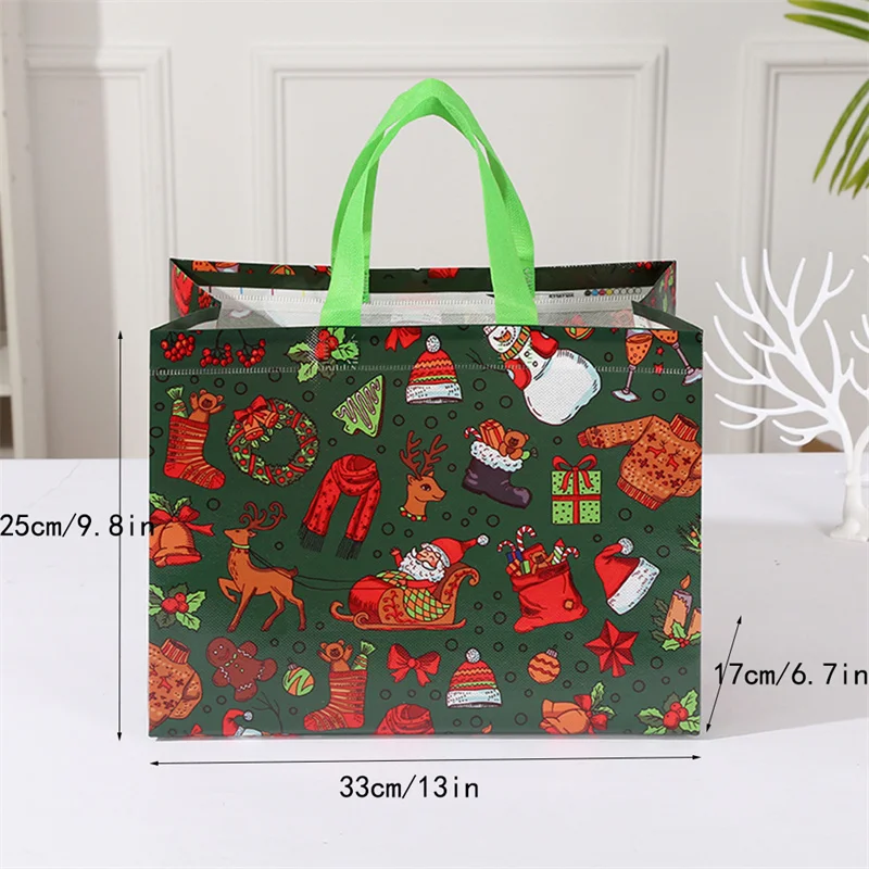4 Uds. Bolsa de regalo de mano con estampado de muñeco de nieve de Papá Noel de Navidad de dibujos animados, exquisita serie navideña, bolsas de mano no tejidas