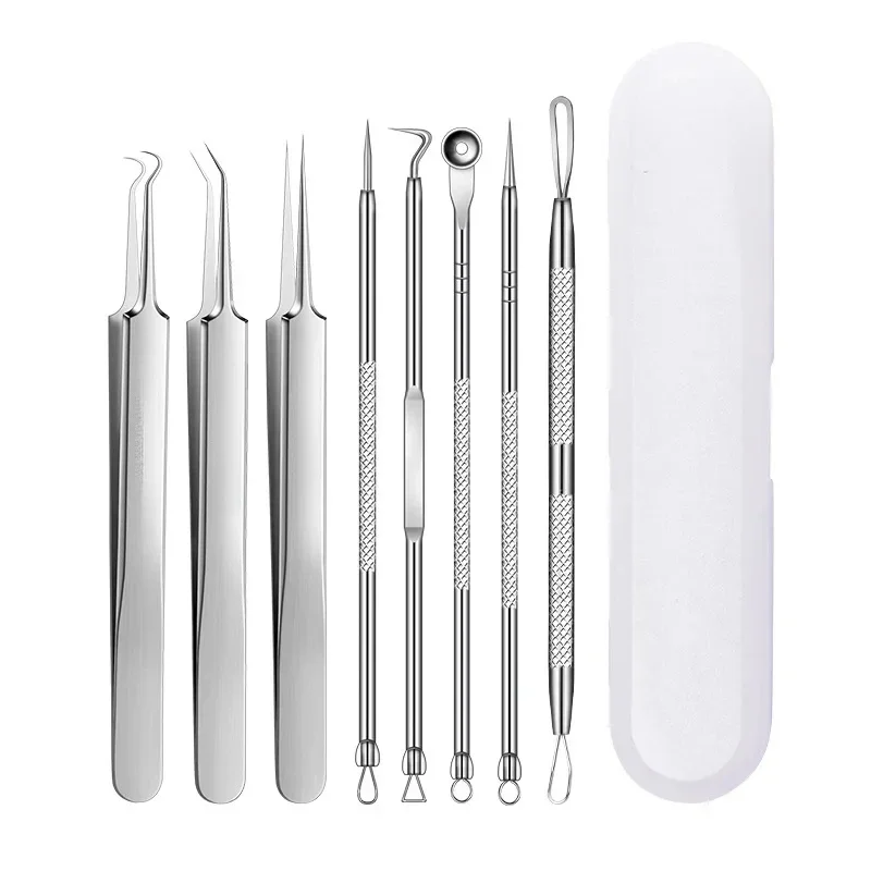 Kit professionnel d'élimination des points noirs en acier inoxydable, 1/3/5/8 pièces, pour l'extraction des imperfections et des boutons d'acné