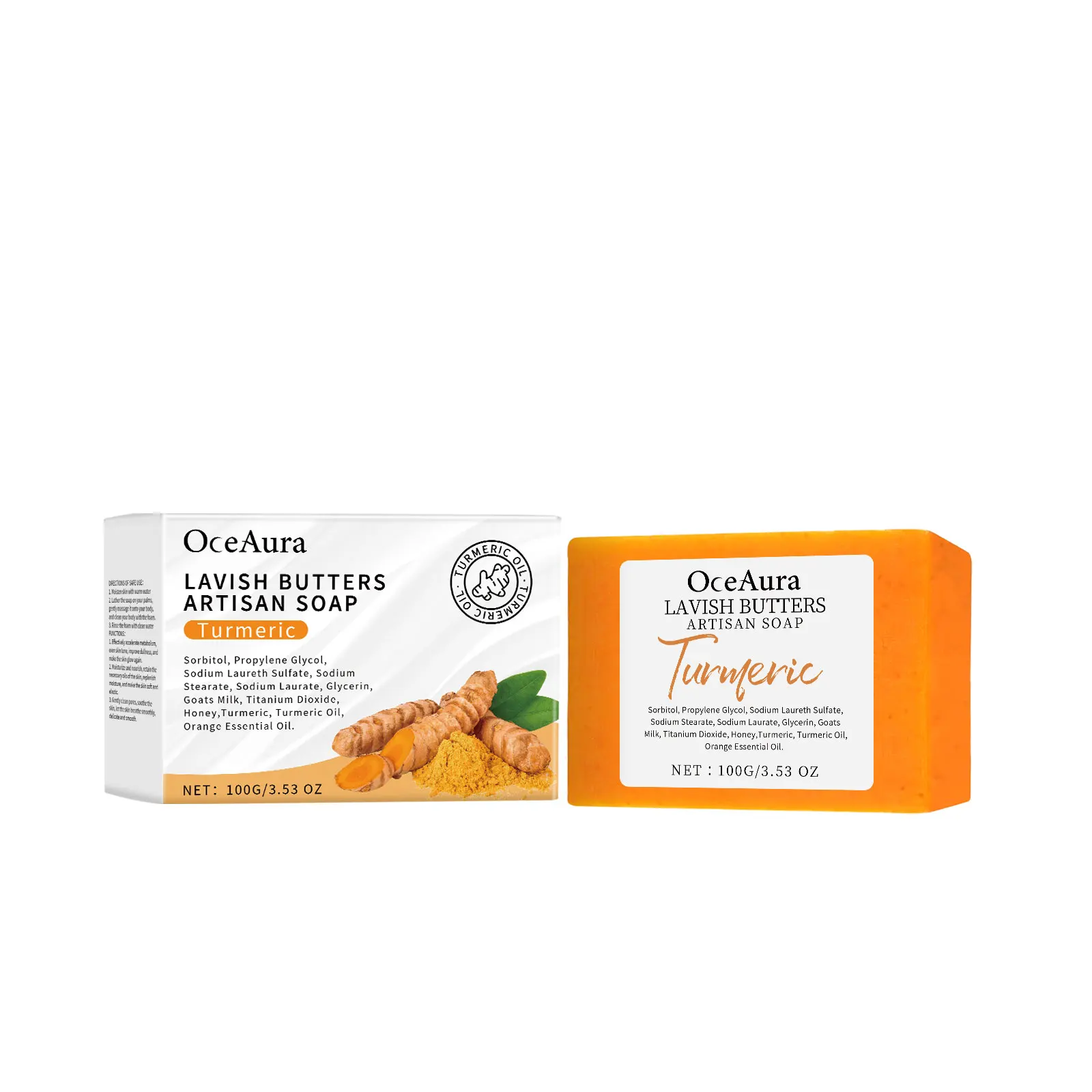 

OceAura Turmeric Skin Care Soap Clean And Moisturize The Body Skin Translucent And Smooth Bath Fragrance Skin Care Soap 2pcs