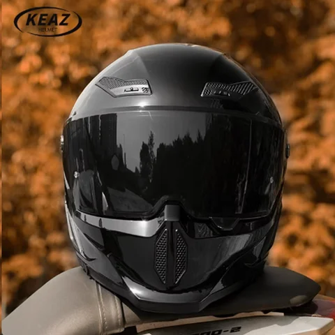 개인화 된 레트로 블랙 오토바이 헬멧 남자 여자 오토바이 용 전체 헬멧 DOT 커버 모든 계절에 적합 및 안개 방지