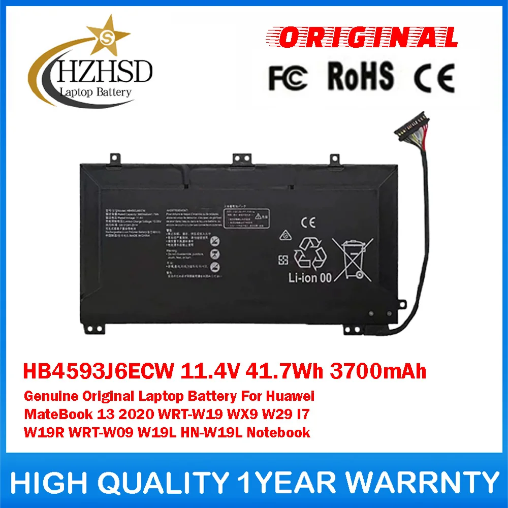 

Оригинальная аккумуляторная батарея HB4593J6ECW 11.4V 41.7Wh 3700mAh для ноутбуков Huawei MateBook13 2020 WRT-W19 WX9 W29 I7 W19R WRT-W09 W19L