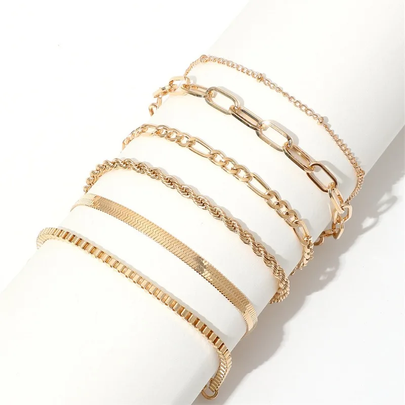 6pcs Multi Layers Thin Chain Bracelet Set Elegant Stackable Hand Chain Jewelry Decoration For Women