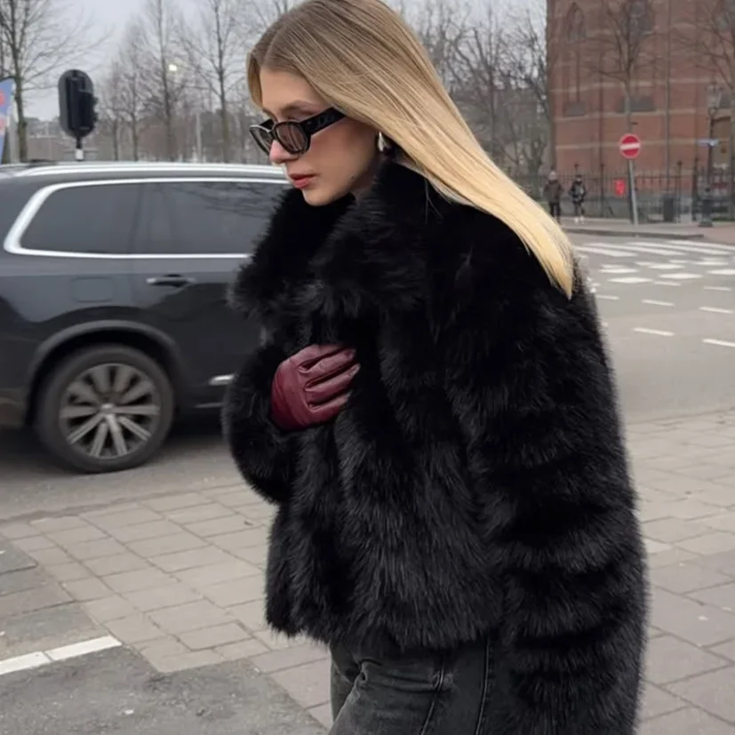 KONDALA Women Fall Winter Faux Fur Coat Jacket Big Lapel Coat New 2025 Fashion Elegant High Street Casual Romantic Loose Coat