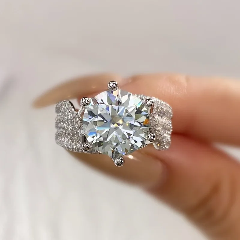 

DWJ Luxury 5CT Sparkling Big Moissanite Diamond Rings Gorgeous Three Rows Zircon Real 925 Silver Wedding Fine Jewelry for Women