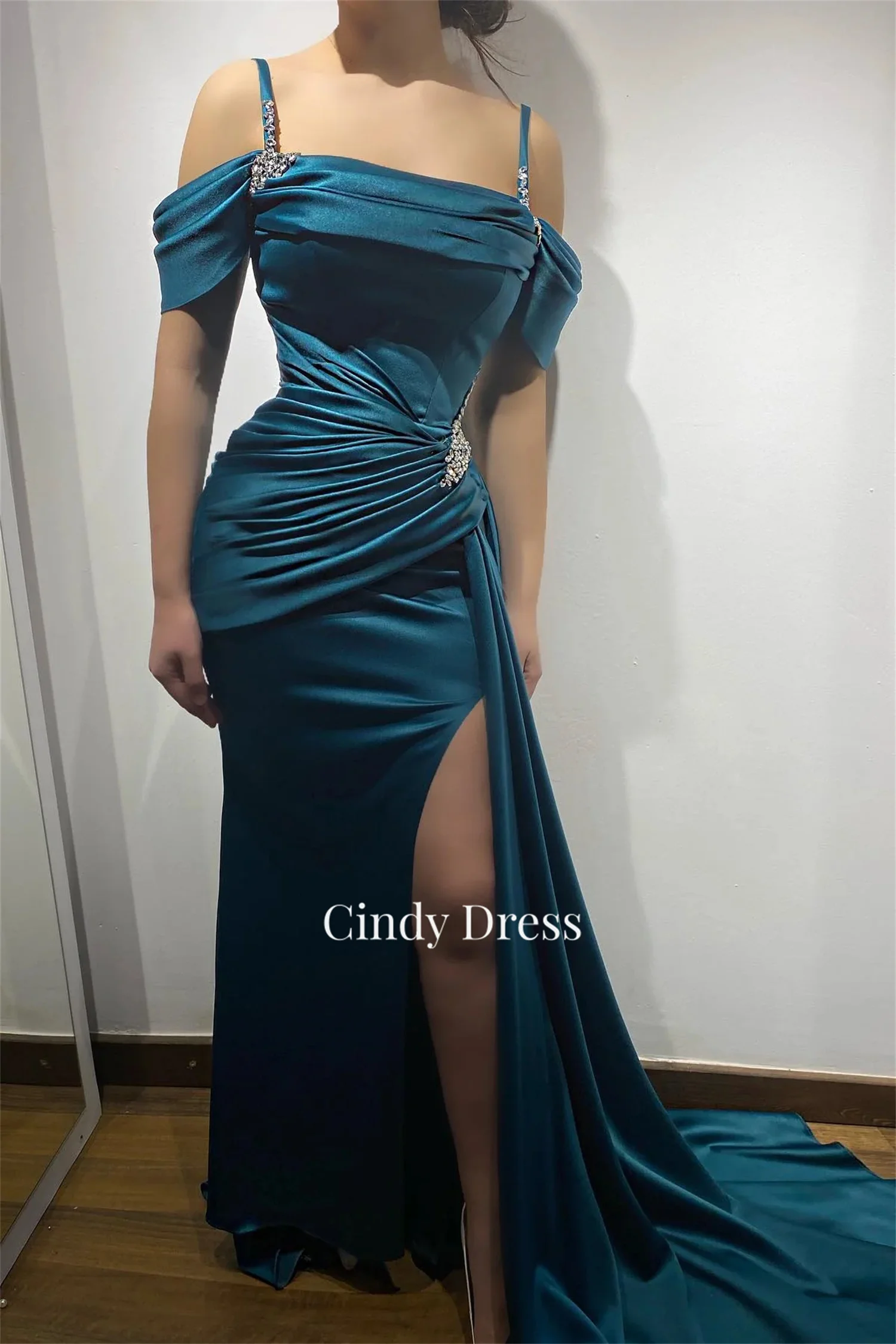 Evening Dress Crystal Decoration Blue-green Mermaid Womens Dresses Party Wedding Ball Gowns Cocktail Formal Gala Long Customized