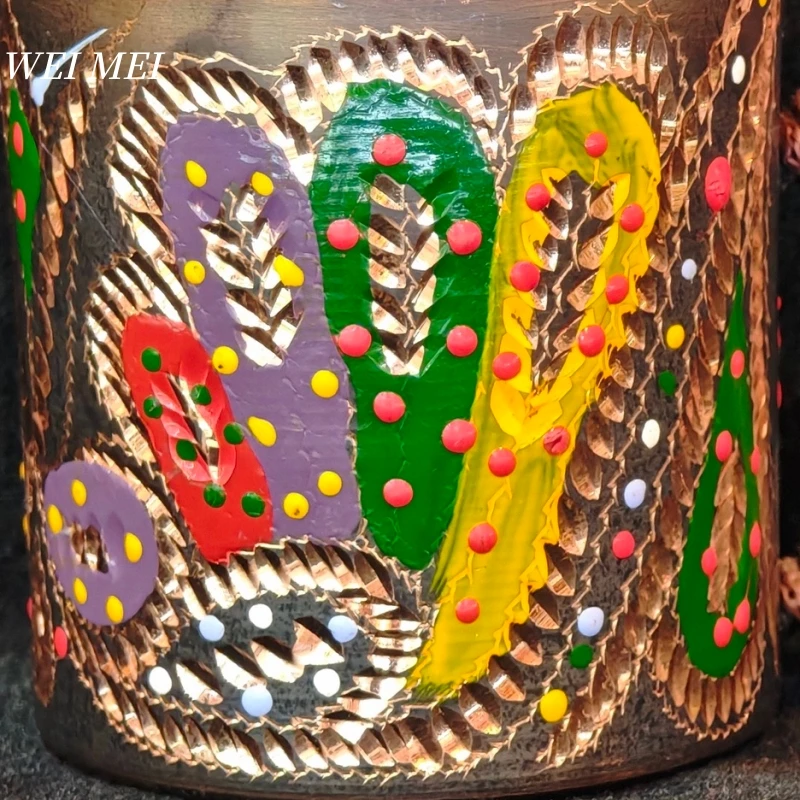 Taza de café pintada con estampado tallado a mano de cobre puro, mango tejido con vajilla de taza de jugo de regalo de arte único de estilo Vintage