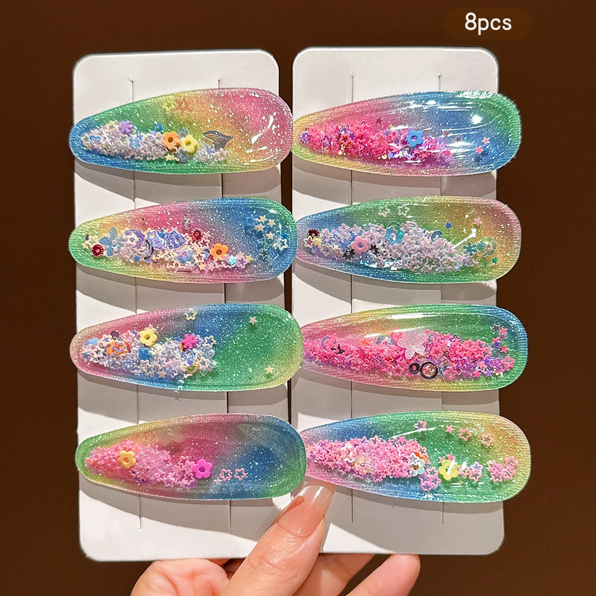 8 colorful water droplet flowing sand BB clip with sweet wind hair accessories suitable for daily use