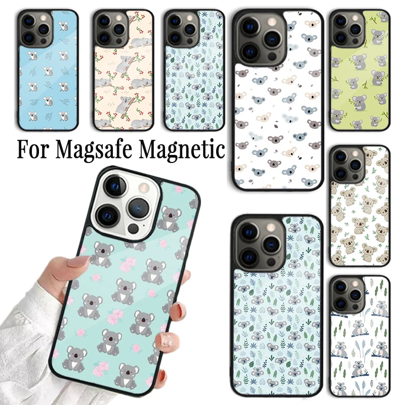 Coque Phone Case For iPhone 16 15 14 13 12 Mini 11 Pro Max Plus Magsafe Magnetic Wireless Charging Cover Cute Cartoon Koala