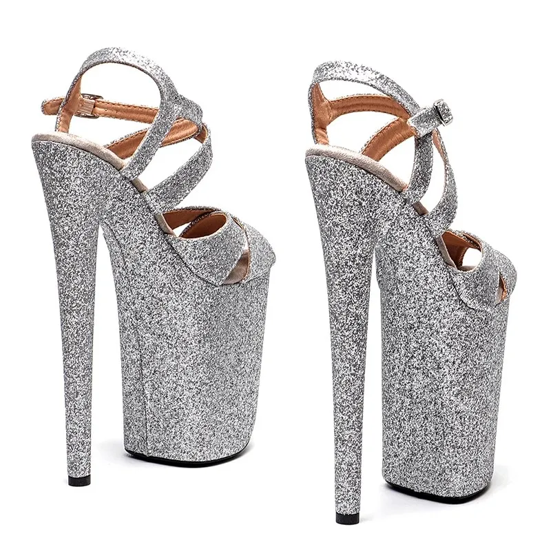 Laijianjinxia novo 23cm/9 polegadas glitter superior sexy exótico plataforma de salto alto sandálias festa pólo sapatos de dança 044