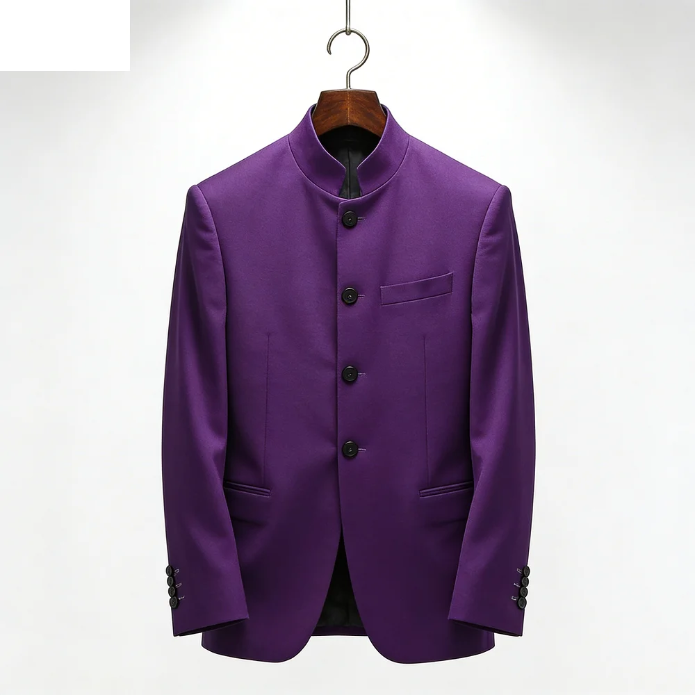 

Men's High-Quality Solid Color Blazer Fashion Stand-up Collar Single Button Casual Slim Fit Suit Jacket for Men