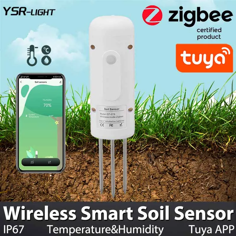 Zigbee Smart Soil Sensor Temperature Humidity Measure Tuya App Connection Data Record Waterproof for better Inteligent planting