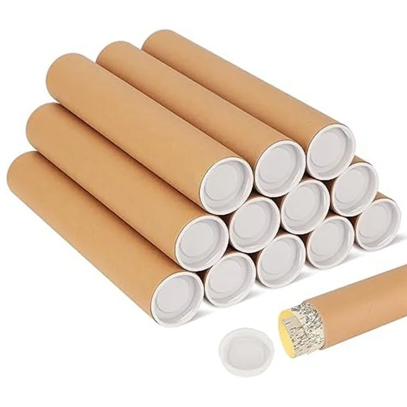 AF91-12PCS Mailing Tubes 2X12 Inch Cardboard Mailers Tube Poster Tube With Caps For Packaging Posters For Mailing