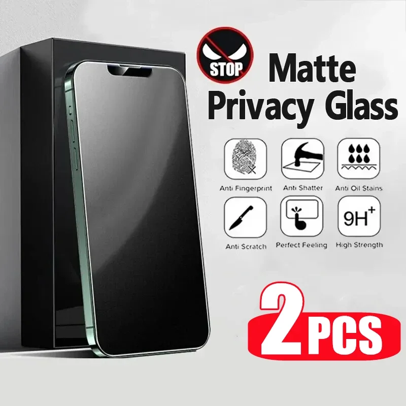 2PCS Privacy Matte Tempered Glass For iPhone 11 12 13 14 15 Pro Max Protective Glass  Anti Spy Peeping Screen Protector