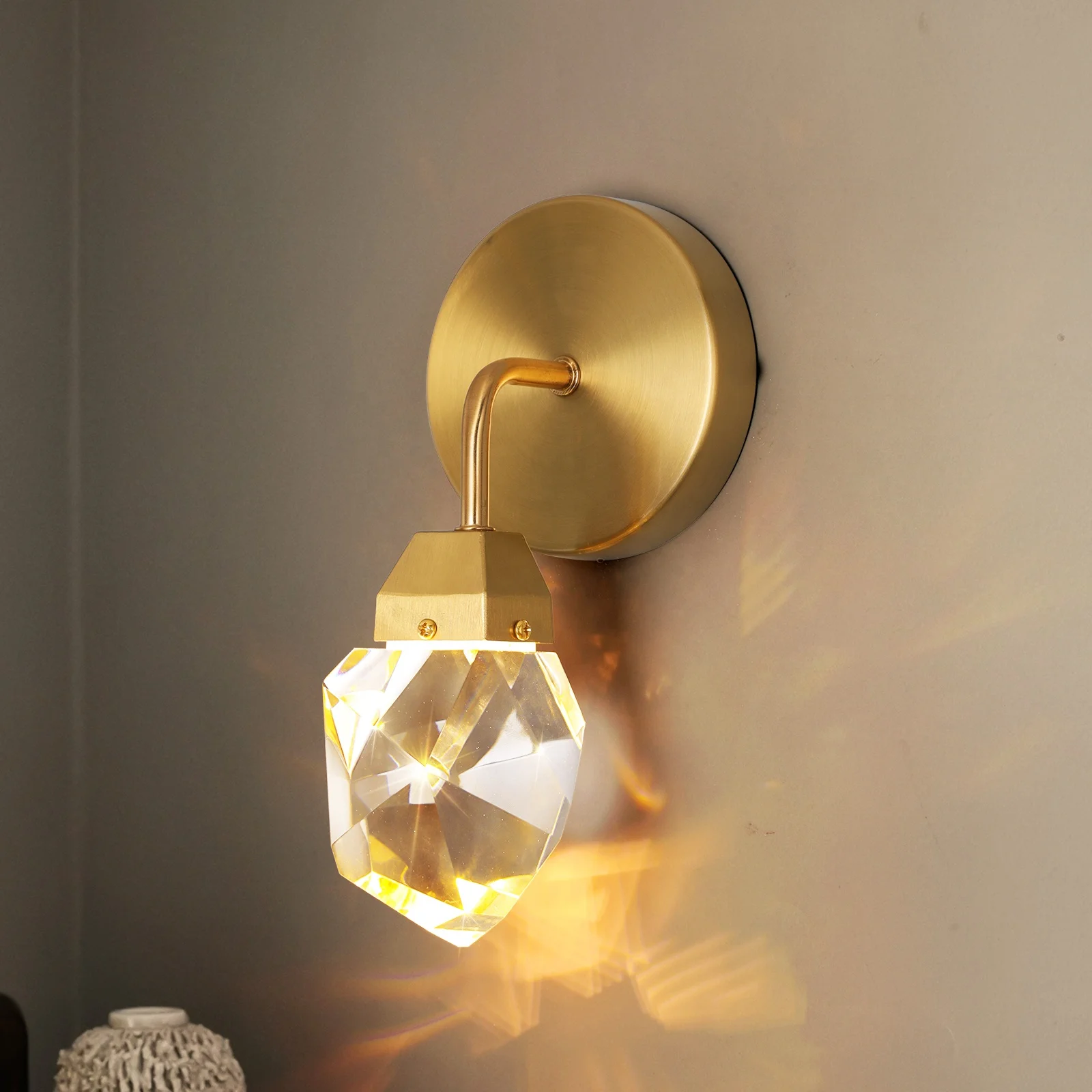 

Hot Selling Nodric Creative Modern Copper Led Crystal Wall Lamp for Home Kitchen Corridor