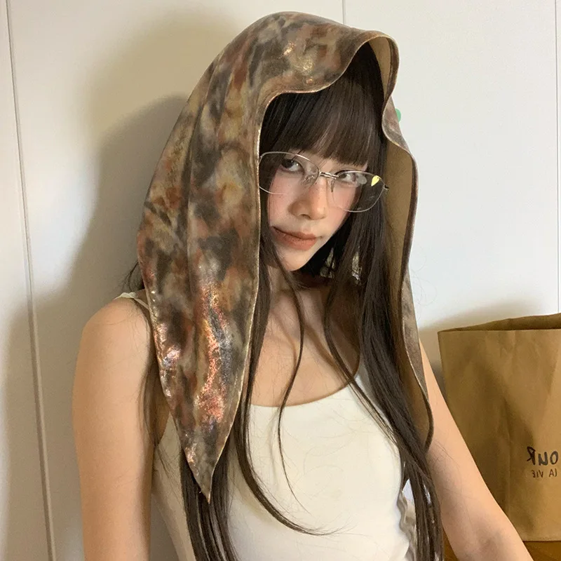 

Многофункциональный шелковый шарф-бандана в стиле Y2K с эффектом тай-дай, глянцевый, для женщин, в американском уличном стиле хип-хоп, треугольный.