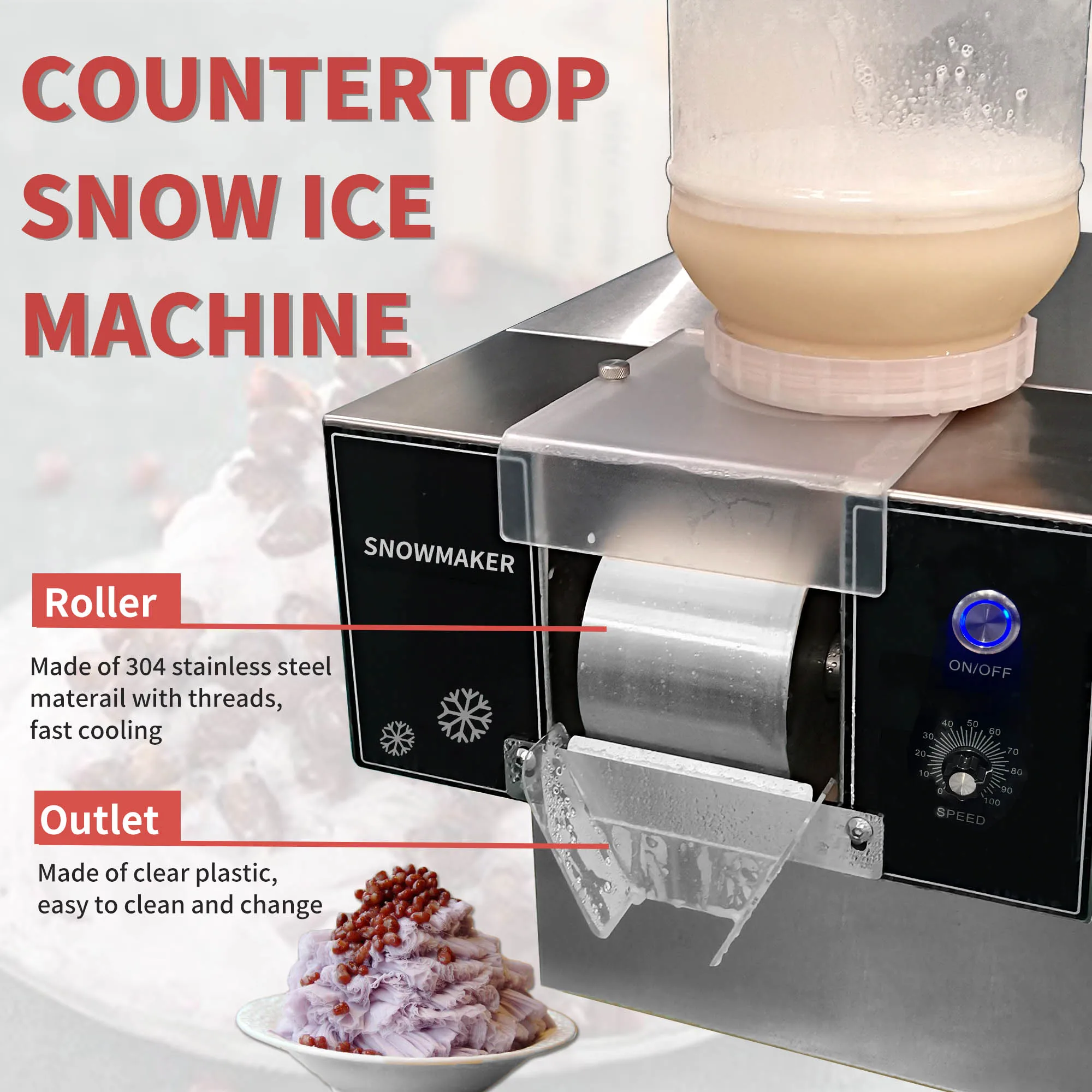 Mvckyi Korean Snowflake Ice Machine Small Snow Continuous Cooled Milk Mango Bingsu Shaver Smoothie Crusher