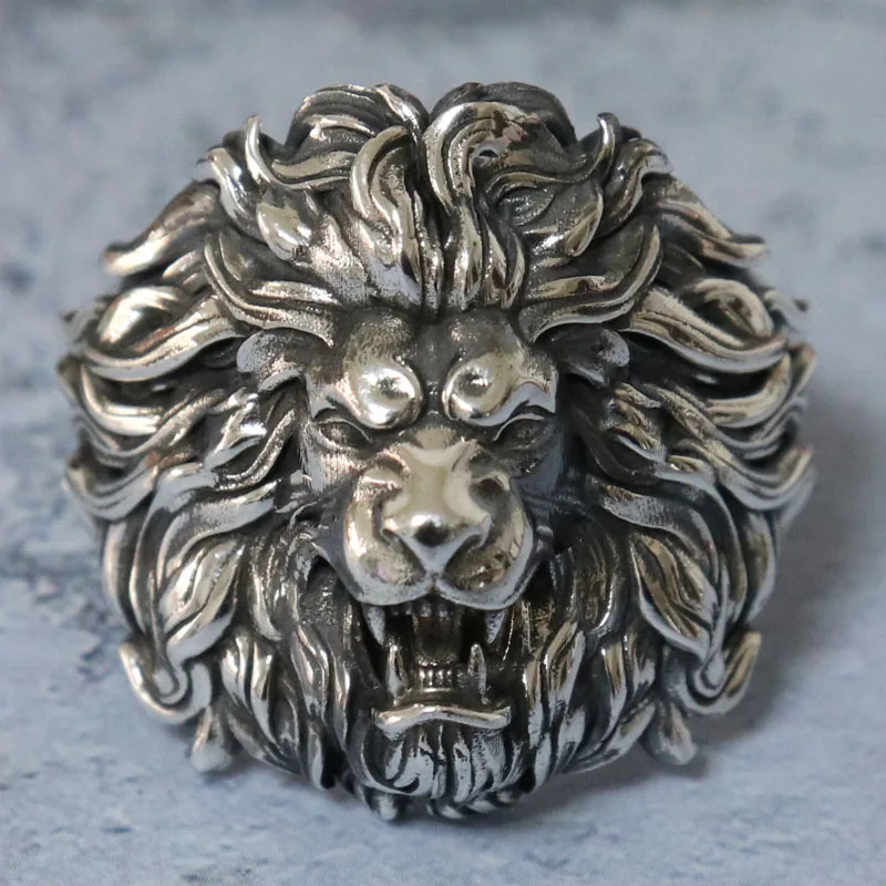 21g 3D Lion Head Ring King Of The Beasts Artistic Relief Gold Rings For Dad Man  Customized 925 SOLID STERLING SILVER High Trend