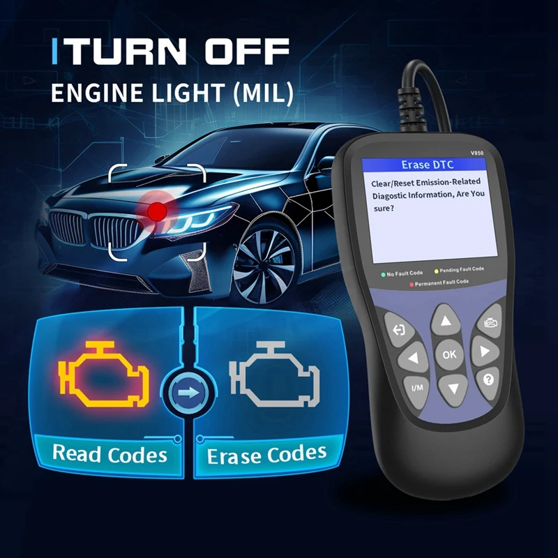 V850 Fault Code Reader Full OBD2 Function Auto Diagnostic Tool,Battery Monitor Multi-Languages