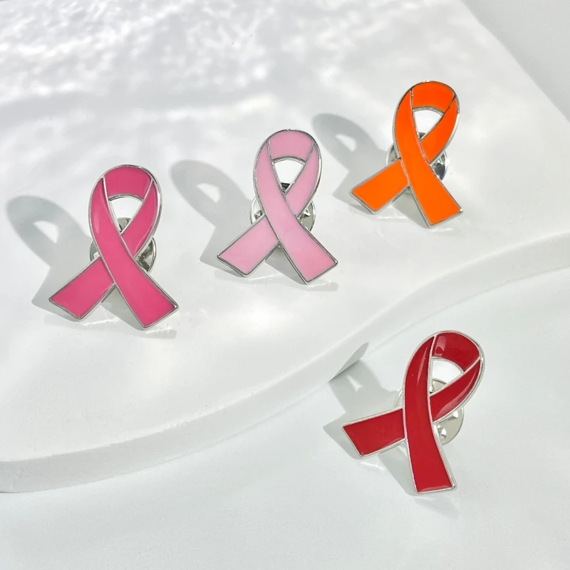 1pc/5pcs/10pcs Colorful Ribbon Brooch Pin Bow Tie Symbol Icon Badge Pin Love Care HIV AIDS Breast Cancer Awareness Lapel Pin
