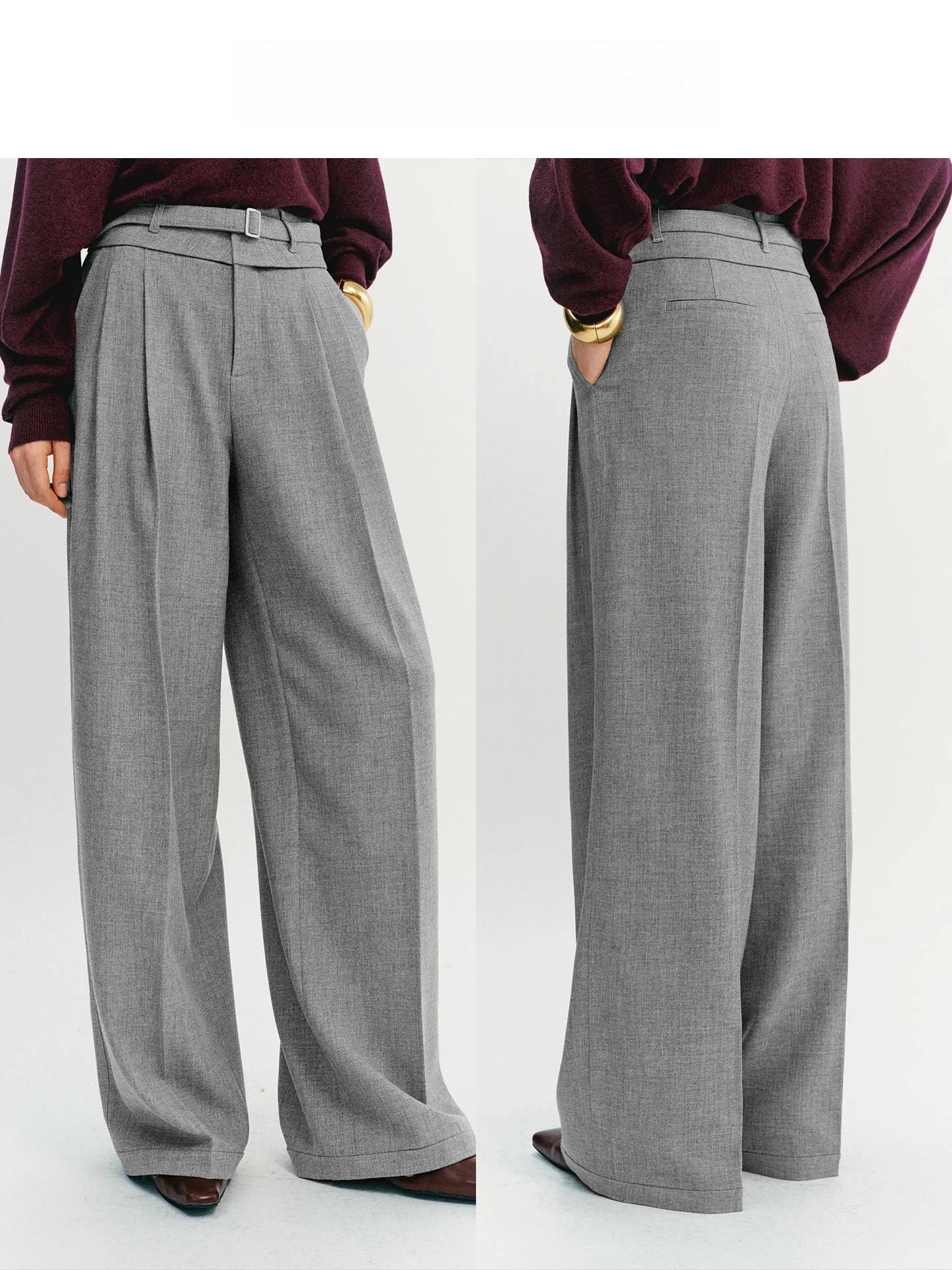 

Современные брюки ROSELINGLING прямого кроя с высокой талией, на молнии, из смесового полиэстера, с асимметричными складками, для повседневной носки