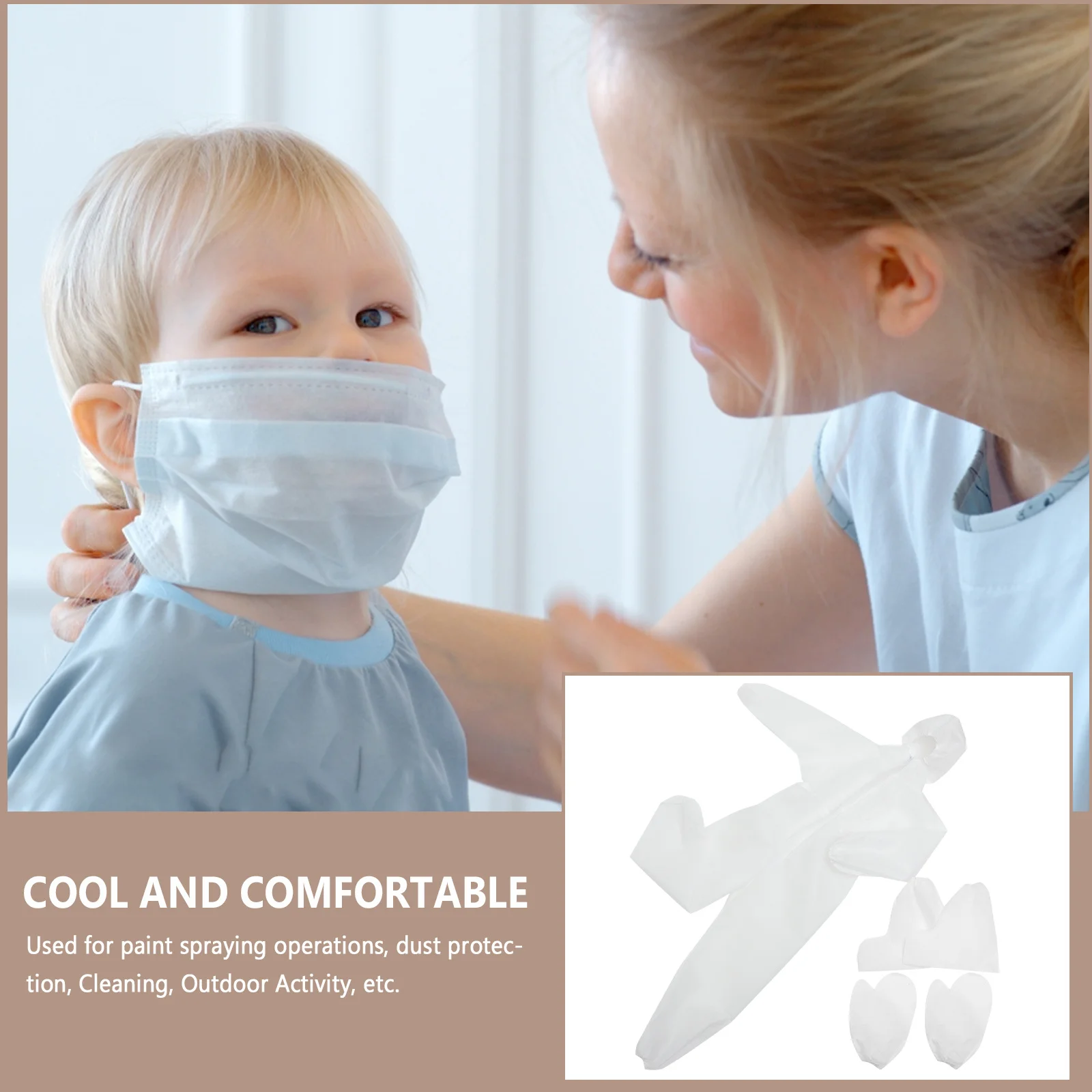 

Kids Protective Coverall Disposable One-Piece Nonwoven Safety Suit Hooded Zipper Closure For Outdoor Indoor Use Lightweight