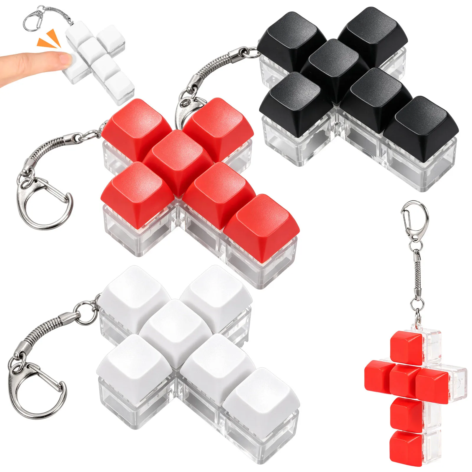 3Pcs Cross Shape Key Board Clickers Quiet Clicker Keychain Finger Clicker Toy for Home Stress Relief and Office Work Focus Boost