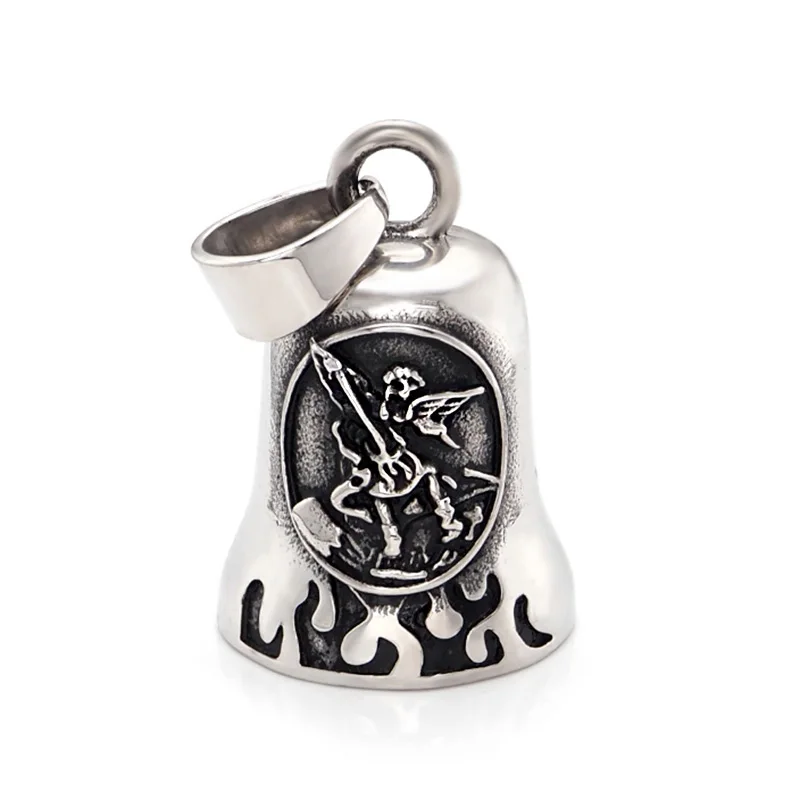 Punk 316L Stainless Steel Archangel Motorcycle Necklace For Men Vintage St Michael Angel Bell Pendant Belief Amulet Jewelry Gift