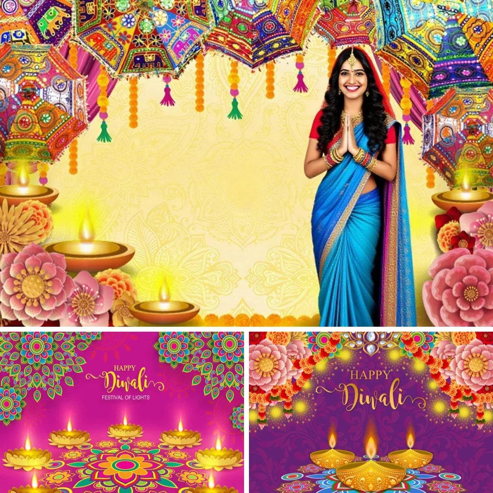 

Happy Diwali Photograph Background Traditional Festival Decoration Candle Indian Home Party Portrait Backdrop Photo Studio Props