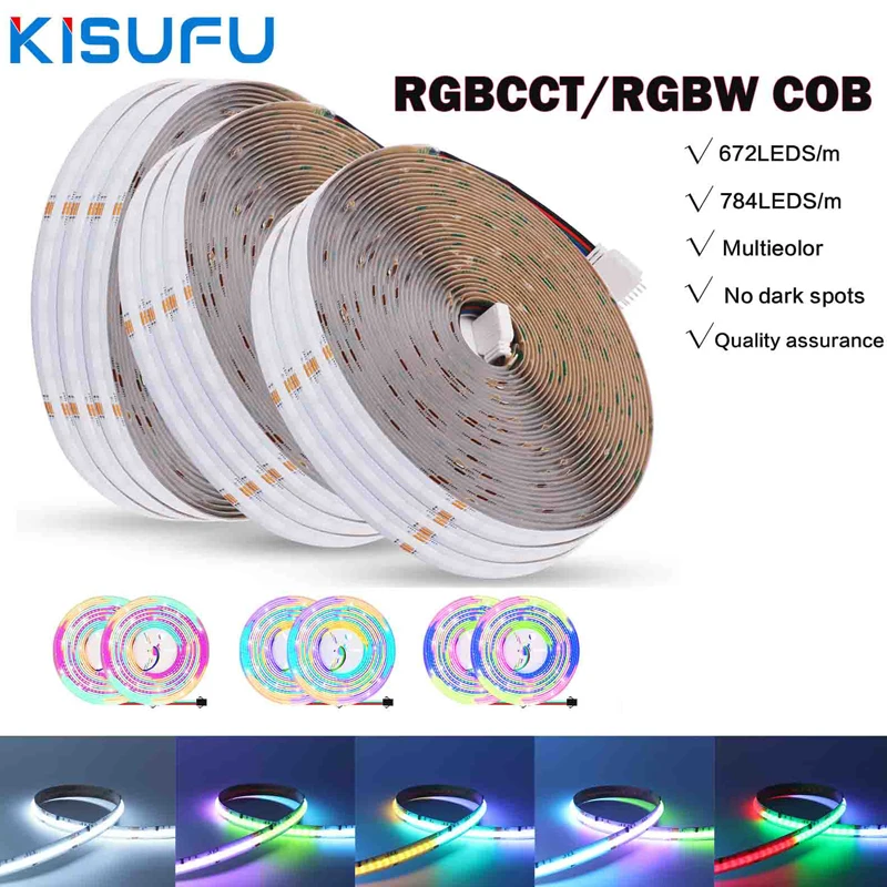 

5M 10M RGBW RGBCCT RGB COB LED Strip Light 24V 784 672LEDs/M High Bright Dotless Colorful Adhesive Tape Room Linear Lighting