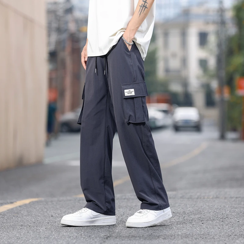 メンズラージポケットパンツ,ワイドレッグパンツ,バギー,カジュアル,韓国版,秋