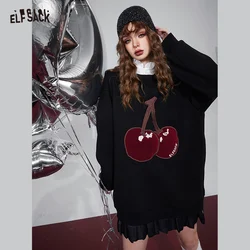 ELFSACK Korean Fashion Spliced Pullover Mini Dress For Women 2023 Winter New Cherry Plus Size Designer Dress