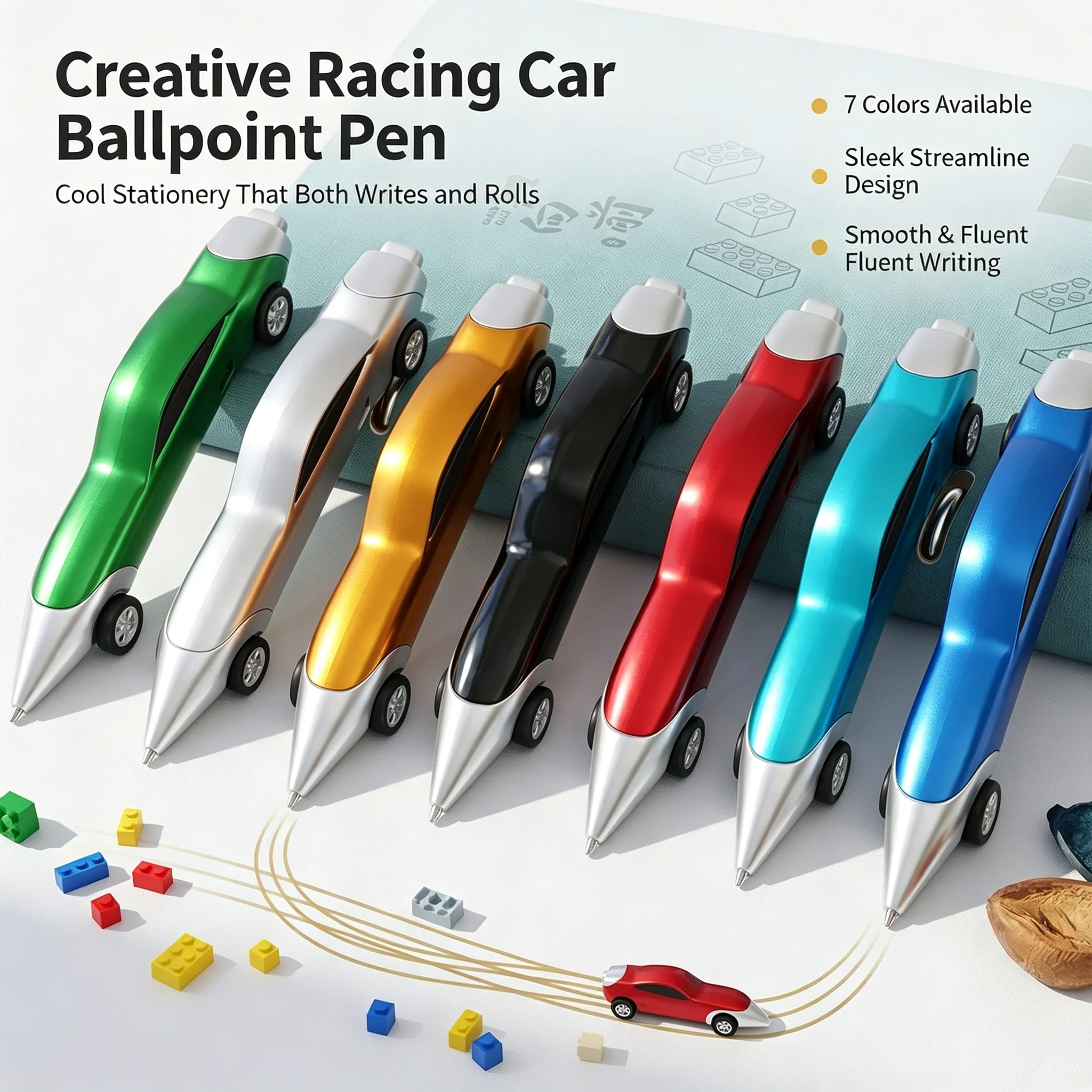 Racing Ballpoint Pen ornament Simulation Sports Car Design Rollable Wheel Decompression Writing Tool Office Desk Decor Gifts