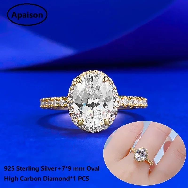 Apaison 7*9 mm High Carbon Diamond Ring Bridal Wedding Anniversary Party Rings For Women 925 Sterling Silver Fine Jewelry Gift