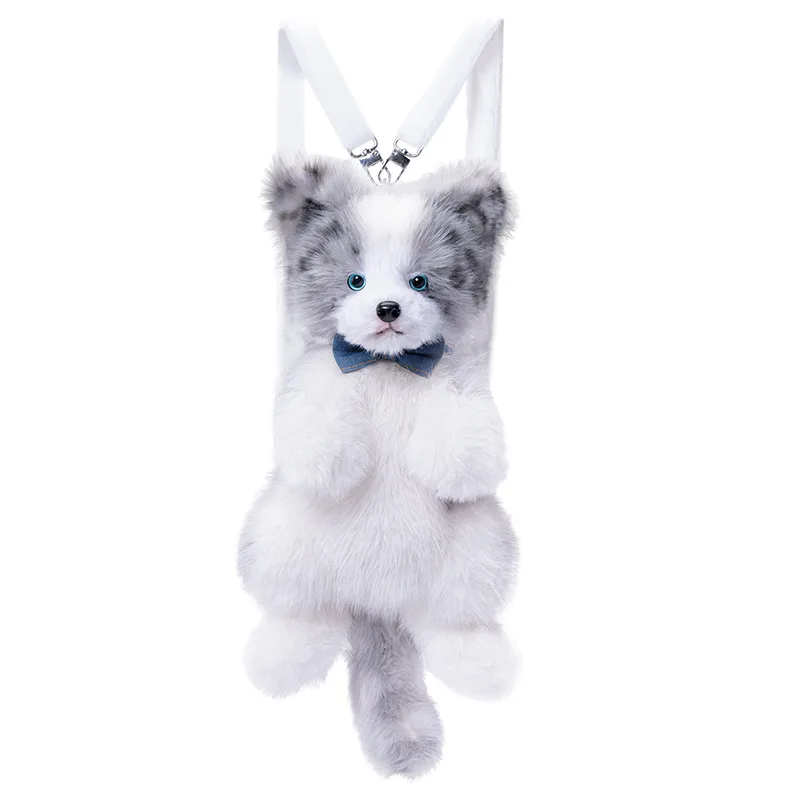 Blue Merle Border Collie Plush Backpack - 2026 New Realistic Stuffed Puppy Doll, Wearable Dog Shoulder Bag, Cute Gift for Girls