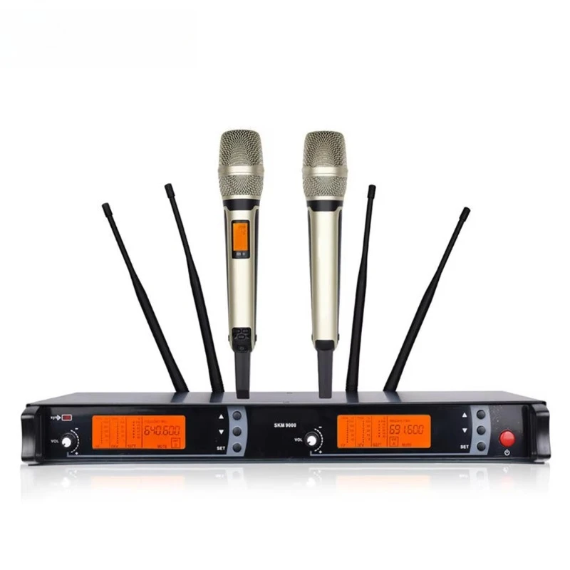 Wireless Microphone System Dual Channel Handheld Dynamic Microphone Set Suitable for Stage Performance, DJ, Karaoke, Church