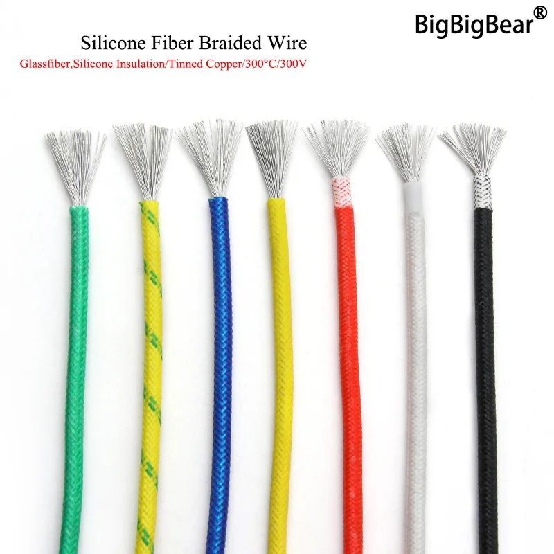 2/5/10m High Temperature Resistant Silicone Wire 300°C Copper Cable Fiberglass Braided Insulated Warm Floor Heat Element Line