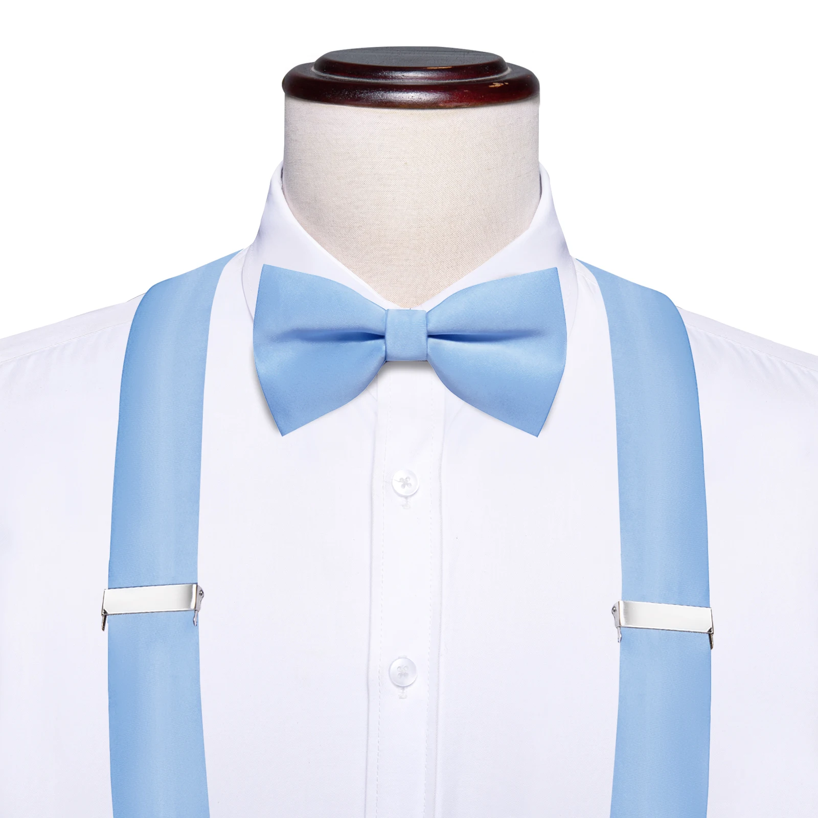 Hi-Tie Silk Blue Yellow Purple Coral Mens Suspender Braces Bow Tie Hanky Cufflinks Set For Men Adjustable Elastic Galluses