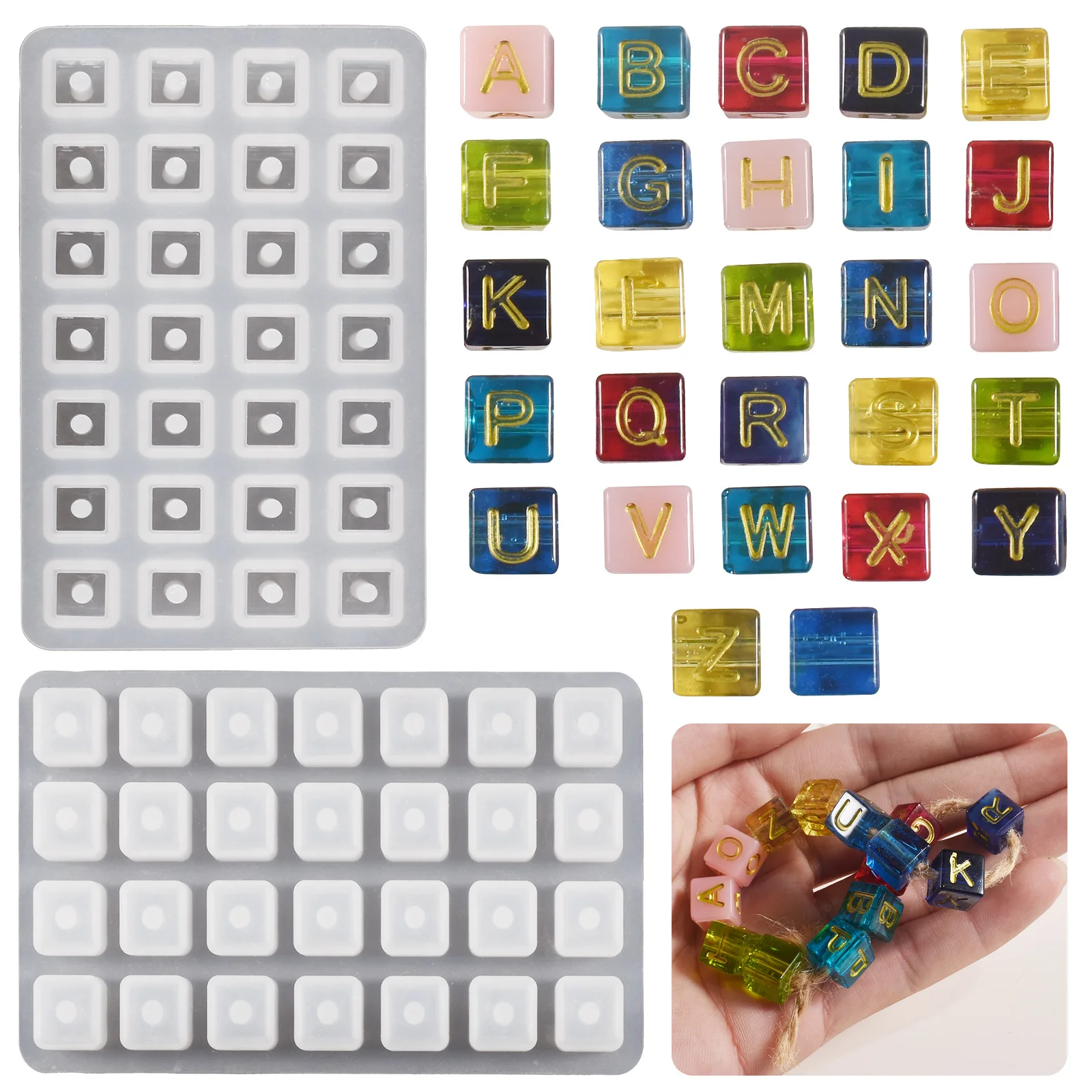 Square Letter Beads Silicone Mold Alphabet Bead Epoxy Resin Mould For DIY Epoxy Resin Bracelet Necklace Crafts Jewelry Making