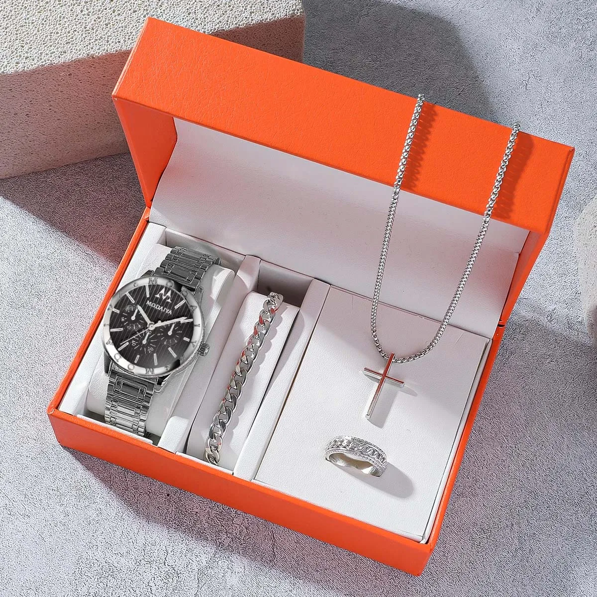 

Модные легкие роскошные модные круглые циферблаты из сплава, женские кварцевые часы, ювелирные изделия, комплект из 4 предметов для подарков на Рождество и День Благодарения