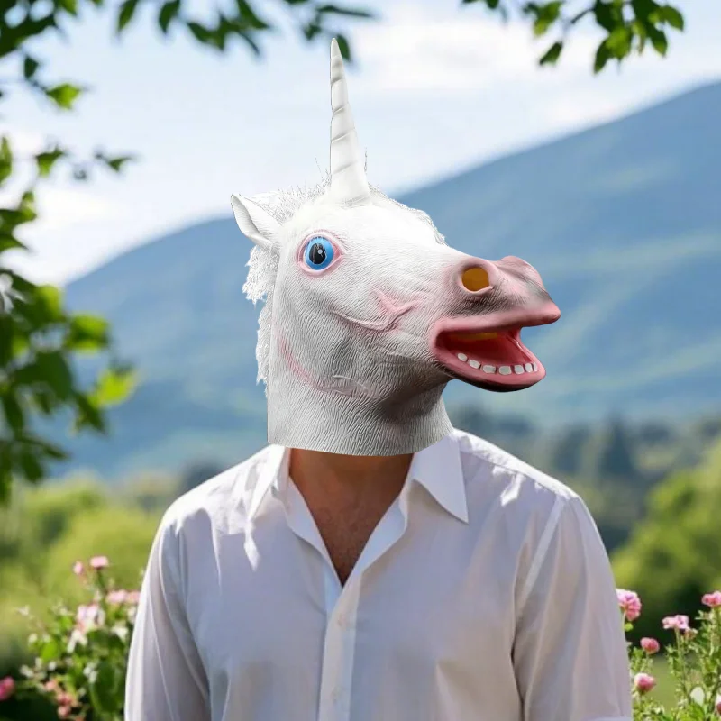 Funny Party Unicorn Mask, Creepy Party Animal Mask, Animal Head Mask, Luxury Novelty Christmas Costume, Party Latex Animal Head