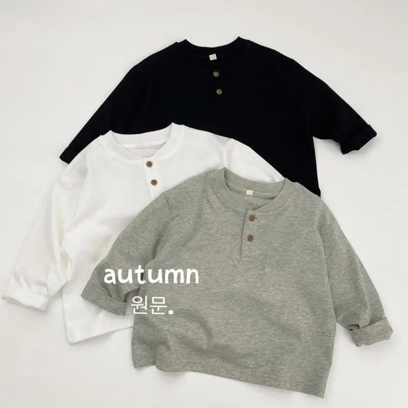 

2025 Autumn New Children Loose T Shirts Solid Boys Casual Polo Shirts Baby Girls Long Sleeve Cotton Bottoming Tops Kids Clothes