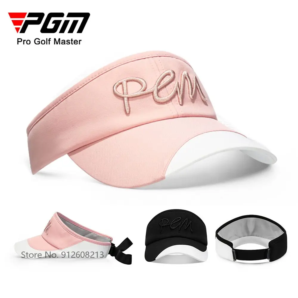 PGM Ladies Sun Shade Hats Breathable Golf Sunscreen Caps for Women Adjustable Empty Top Hat Casual Sports Cap Detachable Bowknot