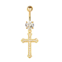Surgical Cross Dangle Navel Ring Crystal Stainless Steel Belly Button Piercing Earring 14G 10mm Barbell Body Jewelry Accessories