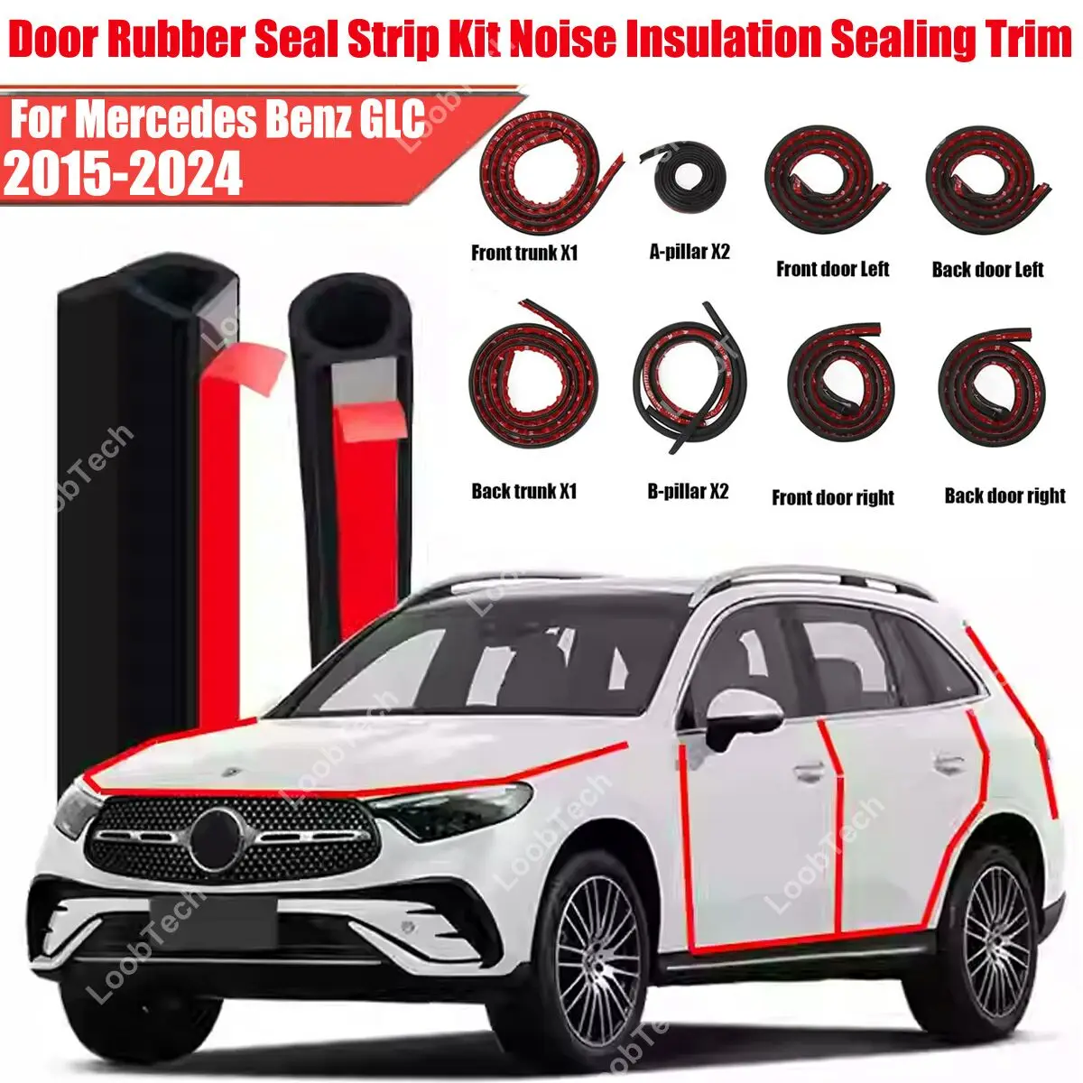 

Door Seal Strip Kit Rubber Weather Draft Wind Noise Reduction For Benz GLC Self Adhesive Door Engine Cover Soundproof Strip