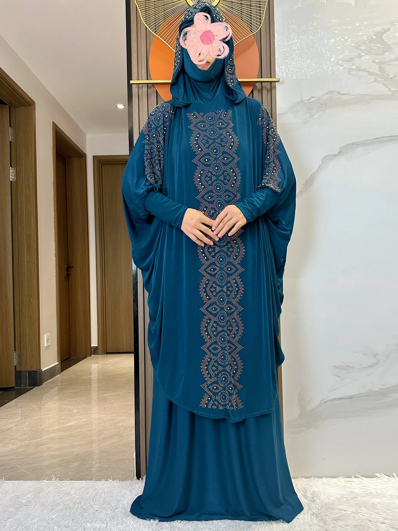 New Dubai Ramadan Muslim Women's Prayer Set Hooded Hijab With the Long Skirt Turkey-African Dubai Islam Lady Cloth Kaftan Abaya