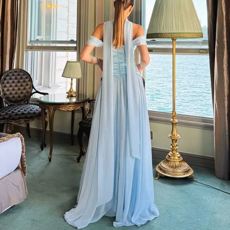 Spring Elegant Temperament Solid Long Women Sexy Strapless High Waist Swing Maxi Summer Backless Zip Boho Dress